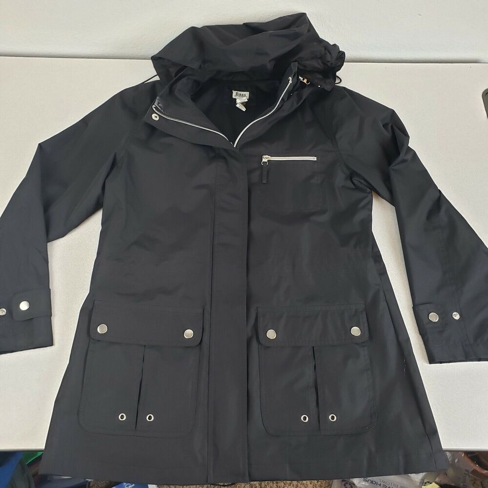 G.H. Bass & Co Womens Black Full Zip Long Sleeve Hooded Parka Jacket Size Medium